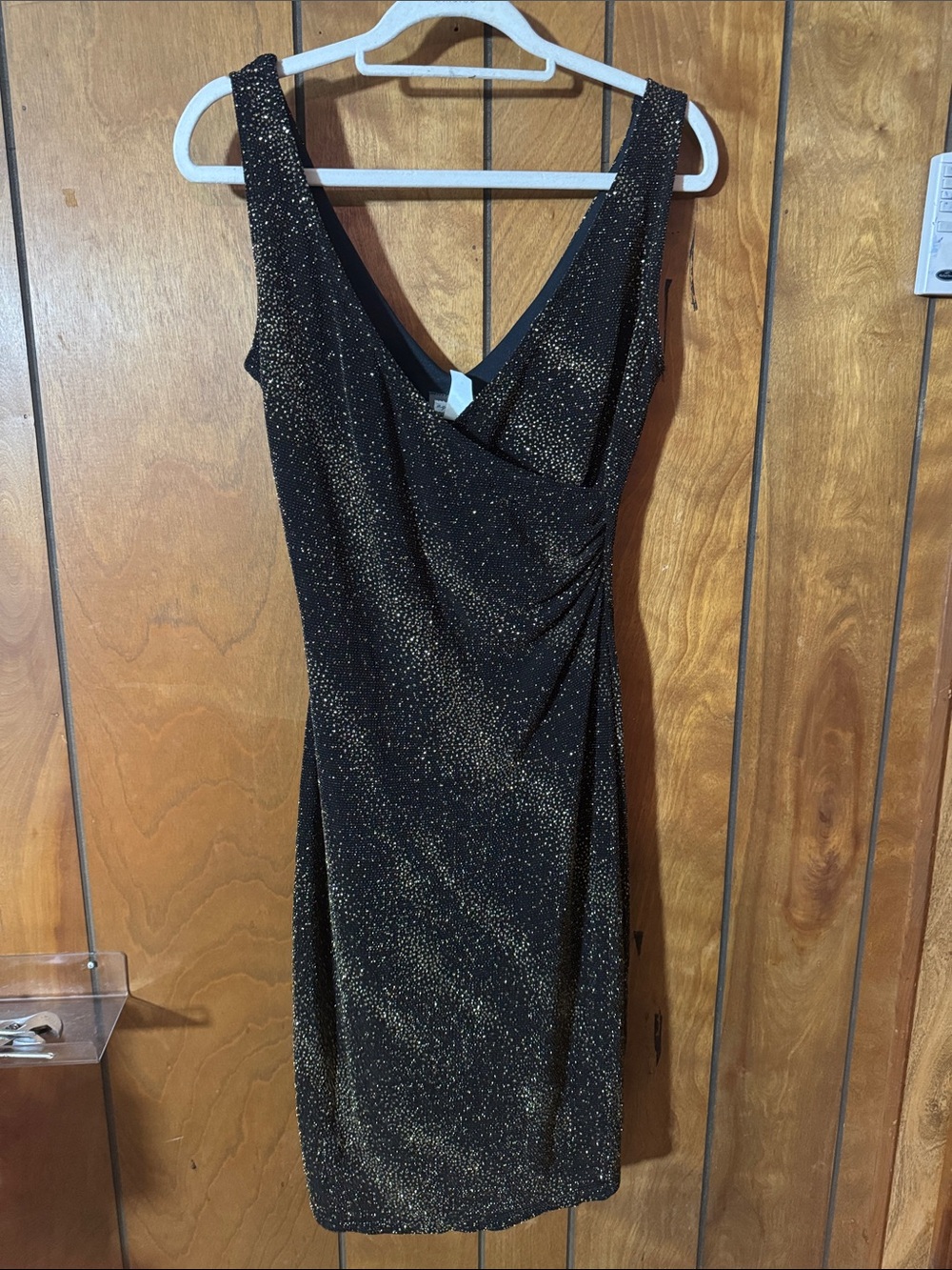 Sparkling Black Midi Dress with Gold Accents